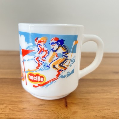 Arcopal Nocilla (Nutella) France Skifahren Vintage 70er Milchglas Kaffeebecher Tasse