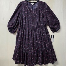 52seven 18W Pink Printed Babydoll Dress Tiered Midi Puff Sleeve Plus Size