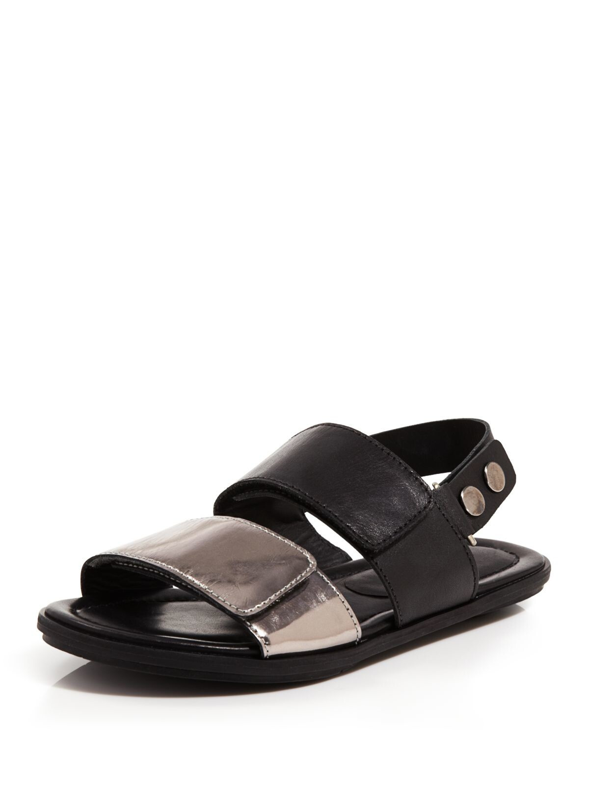 A7EIJE Женские черные кожаные сандалии с ремешком на пятке и пряжкой цвета металлик 6