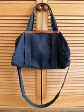 GOOTIUM Charcoal grey Washed black CANVAS & LEATHER BOWLING TOTE SHOULDER BAG