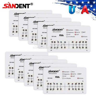 10 Packs Dental Orthodontics Brackets Braces Standard Roth 022''Slot 3 Hooks de