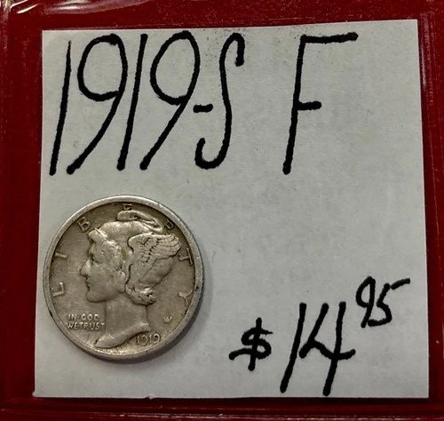 1919-S Mercury Silver Dime (F) Fine Condition! ENN Coins