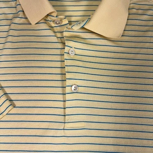 Camisa Polo Peter Millar Para Hombres Mediana Amarilla Algodón Rayas Golf Informal Preppy Foto 2 de 4