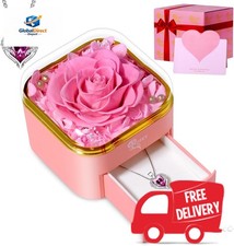 Mothers Day Rose Gifts for Mom, Preserved Real Rose with Necklace, Eternal Pink