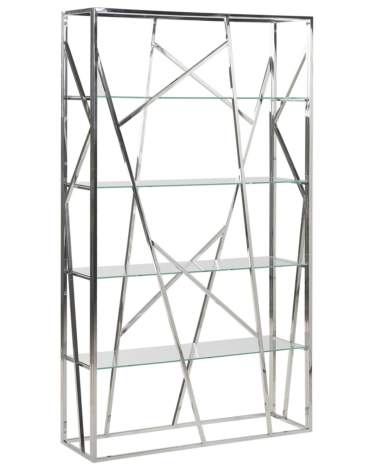 Libreria Acciaio Inox Argento e 4 Ripiani Vetro Temperato 175 x 100 cm Hoxie