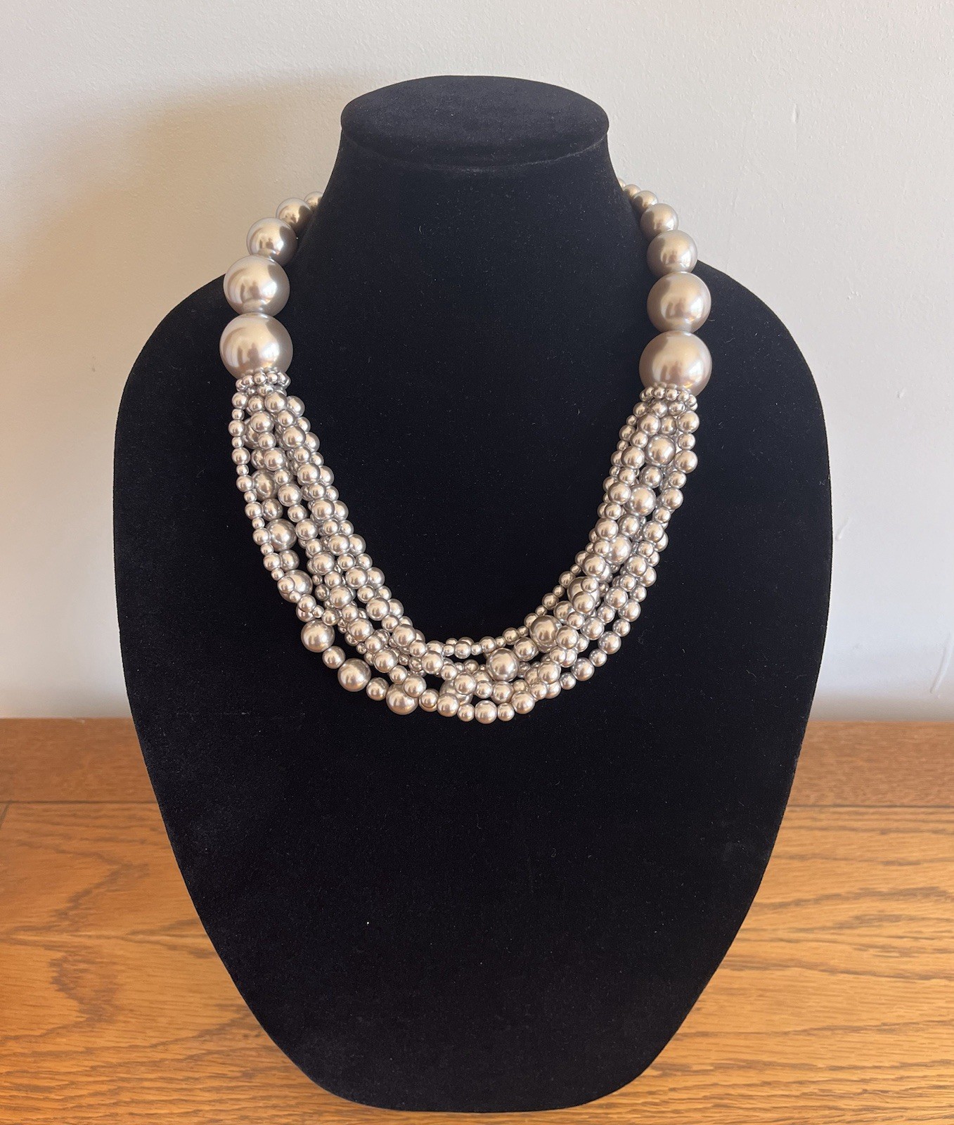 Gray Beads Multi Strand Beaded Statement Necklace - image 3