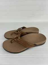 Vionic Aloe Sandals Brown Leather Thong Flip Flop Comfort Orthopedic Women's 8