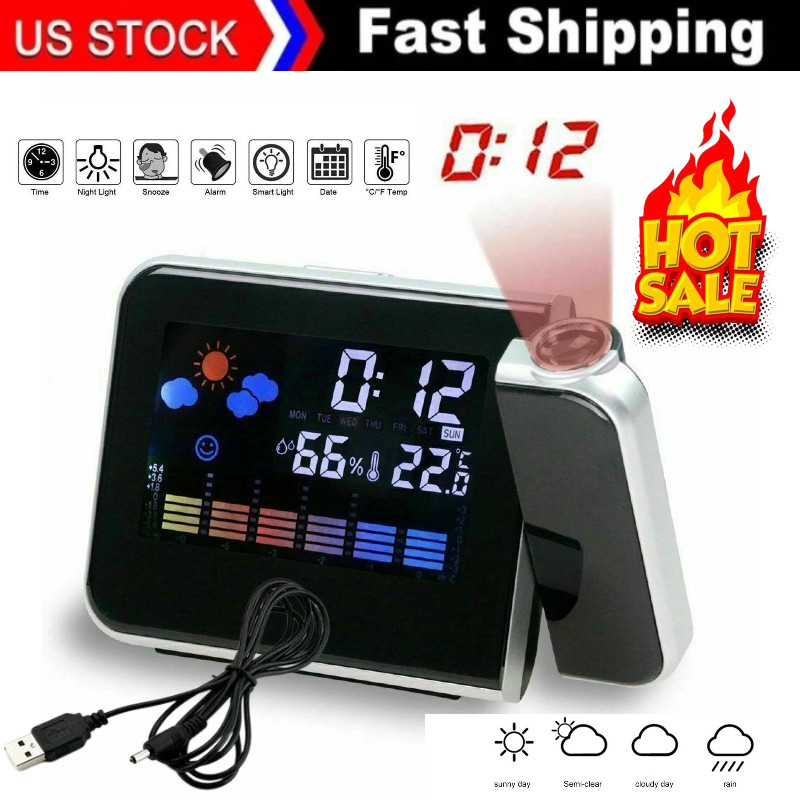 LED Projection Alarm Clock Digital Clock Projector Temperature Display Snooze~ photo