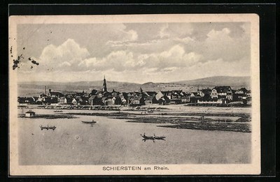 Schierstein am Rhein, total view of the place, postcard 1918 