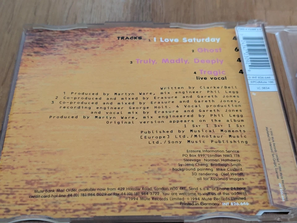 Erasure - I Love Saturday - 1994 EP Synth-Pop Mute 4 Tracks Ghost Truly Madly De - Bild 2 von 4