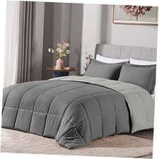 3PCS Grey Comforter Set - Ultra Soft Washed Microfiber Queen Grey/Charcoal