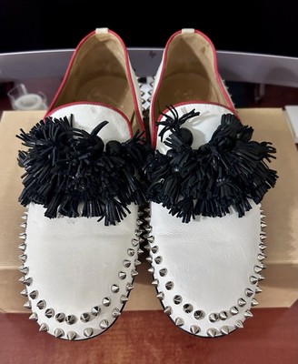 CHRISTIAN LOUBOUTIN 44 Men's Spike and Tassel Loafers in White