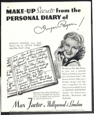 1930er Vintage Werbung für MAX FACTOR - Make-Up Geheimnisse von GINGER ROGERS