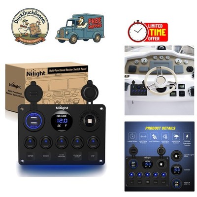 5Gang Multi-Function Switch Panel with Dual USB Charger & Voltmeter for Vehicles