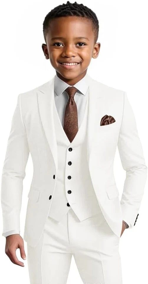 Traje para niños 3 piezas calce ajustado esmoquin niños traje formal blazer chaleco pantalón conjunto de traje Foto 2 de 4