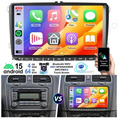 ESSGOO 4+64G Android 15 For VW GOLF MK5 MK6 Polo 9" Car Radio Stereo WiFi CarPlay +AHD
