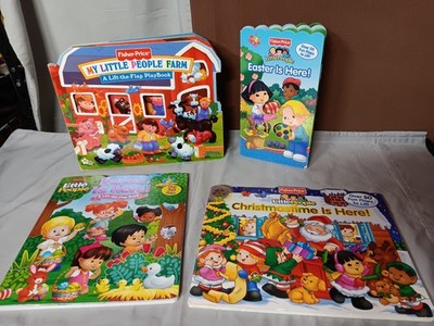 Set Of Four (4) Fisher Price Little People Lift the Flap Books Easter Christmas 