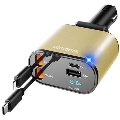 【Upgraded】 SUPERONE Retractable Car Charger 4 in 1, Fast Phone Yellow 