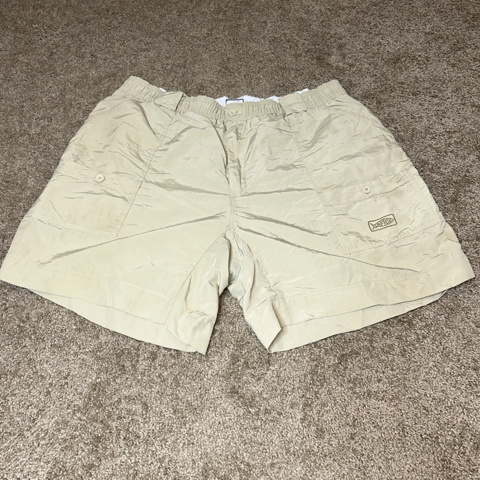 AFTCO Shorts Men’s 42 Tan Khaki Cargo Fishing Pockets Nylon Stretch Outdoor