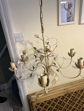 Vintage Shabby Chic Metal Leaf Chandelier Ceiling Light – Cream –No Ceiling Rod