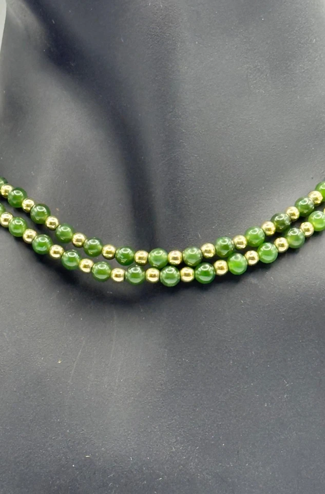 14k Gold Filled Positive Energy Green Aventurine Faux Jade Delicate Necklace - Image 4 of 4