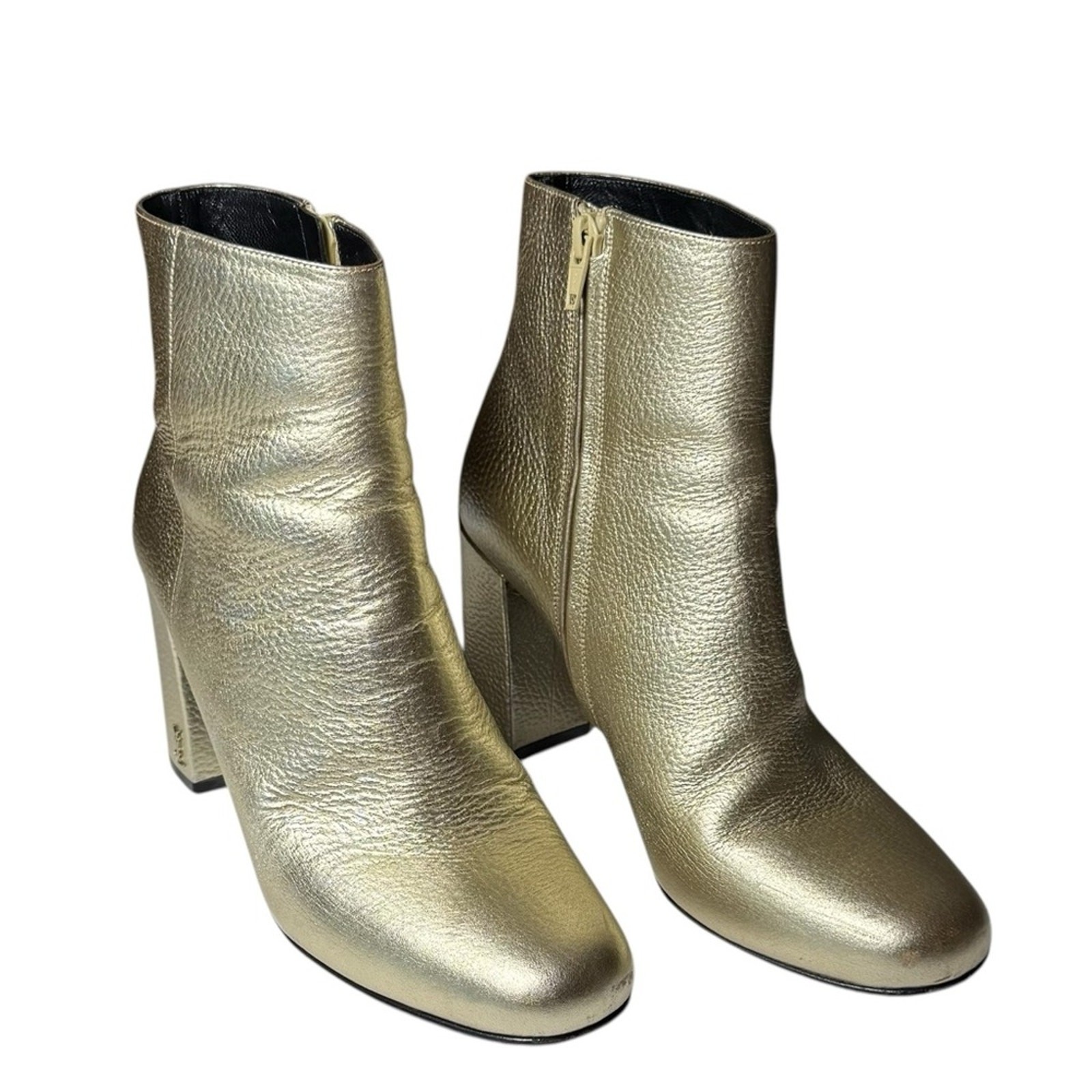 Stivaletti Saint Laurent Lou oro pelle metallizzata tacco a blocco EU 38 5 US 8 5