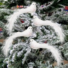 12 Pcs Artificial Christmas Dove Birds with Clip, White Feather Xmas Tree Orn...