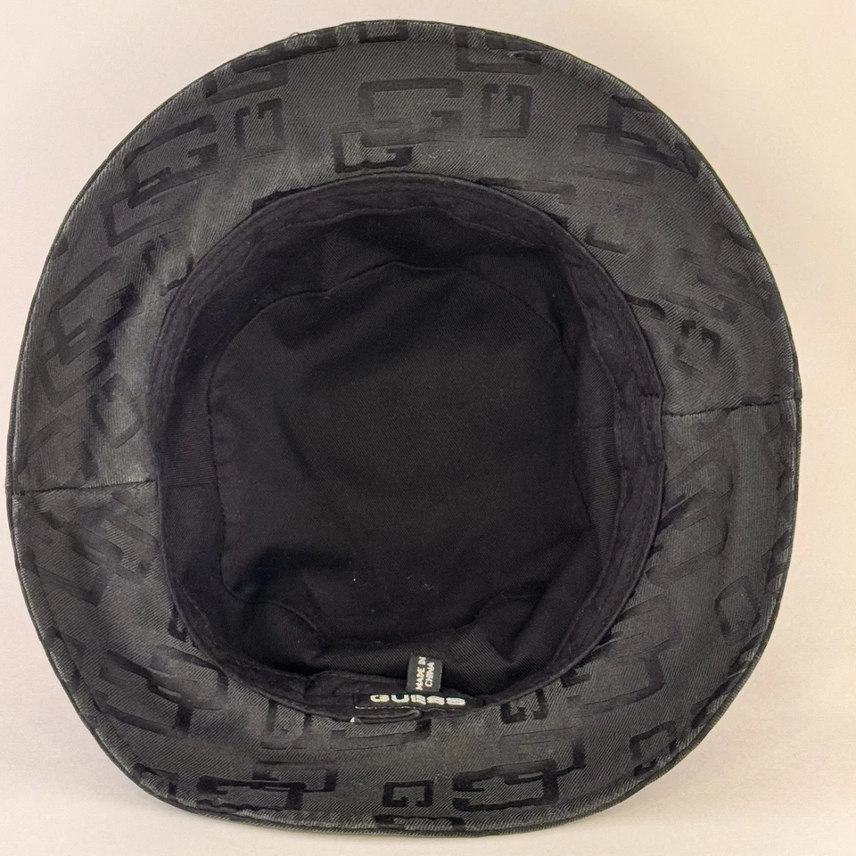 Sombrero de cubo retro Y2K Guess negro logotipo geométrico estampado integral diseñador vintage Foto 4 de 4