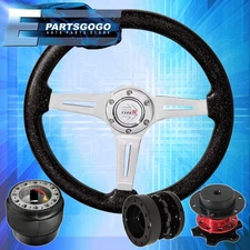 For 88-91 Prelude Metallic Black Steering Wheel + Red Quick Release + Extender