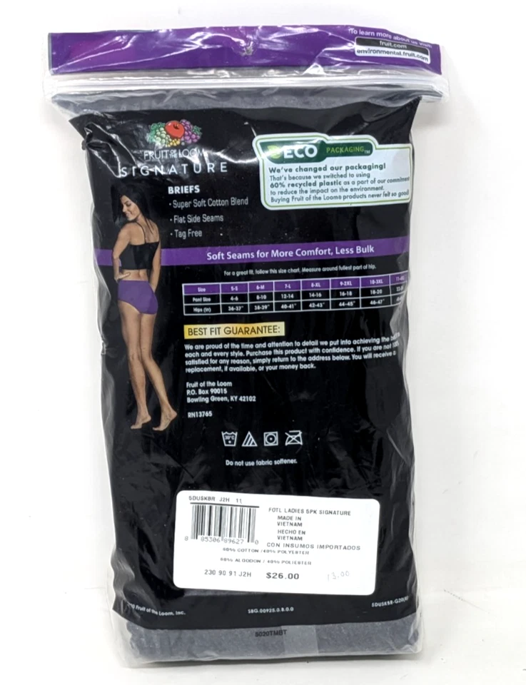 New 2020 Fruit of the Loom Signature Ultra Soft Size 11 4X Womens Gray 5 Briefs - Image 2 of 2