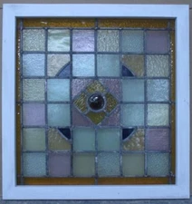 VICTORIAN OLD ENGLISH LEADED STAINED GLASS WINDOW GEOMETRIC 22" X 22 3/4"