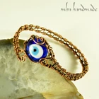 Women's Evil Eye Glass Bead Wire Wrapped Copper Cuff Handmade Bracelet