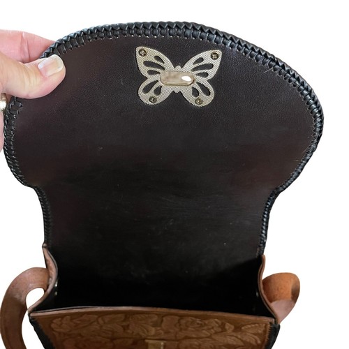Vintage Tooled Leather Purse Roses Butterfly Accent Handbag Shoulder Bag - Picture 7 of 7