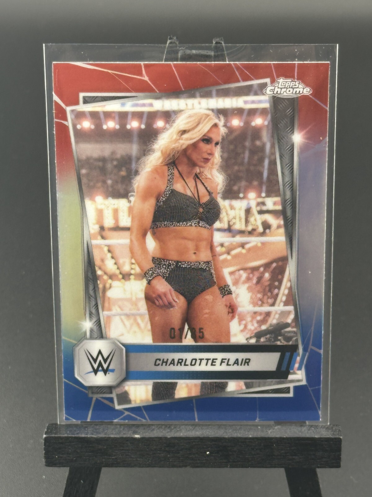2025 Topps Chrome WWE Red, White & Blue Refractor #123 Charlotte Flair 1/85