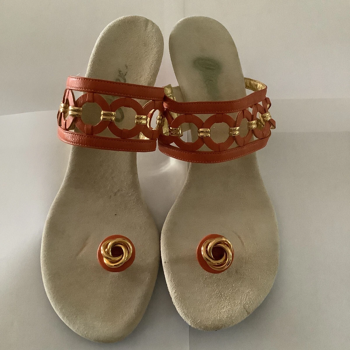 Onex Sandals Women s Size 10 Slip On Orange and Gold Resort Party