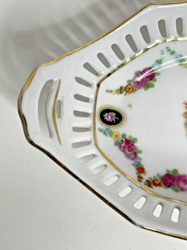 Pretty Vintage German White Porcelain Bowl with Lattice Cut Outs & Gold Trim - Picture 5 of 7