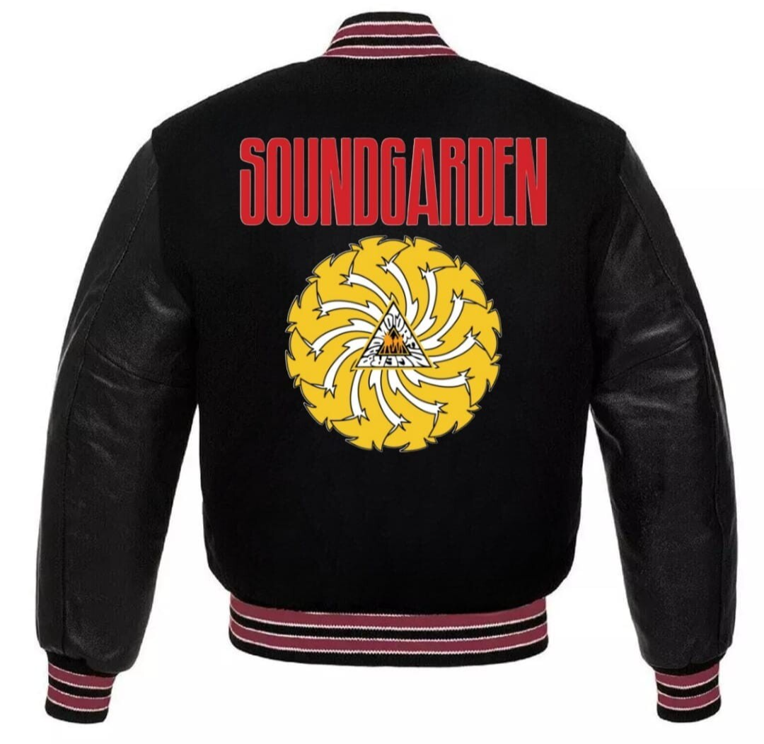 Soundgarden All Black Letterman Varsity Jacket With Wool & Genuine Leather