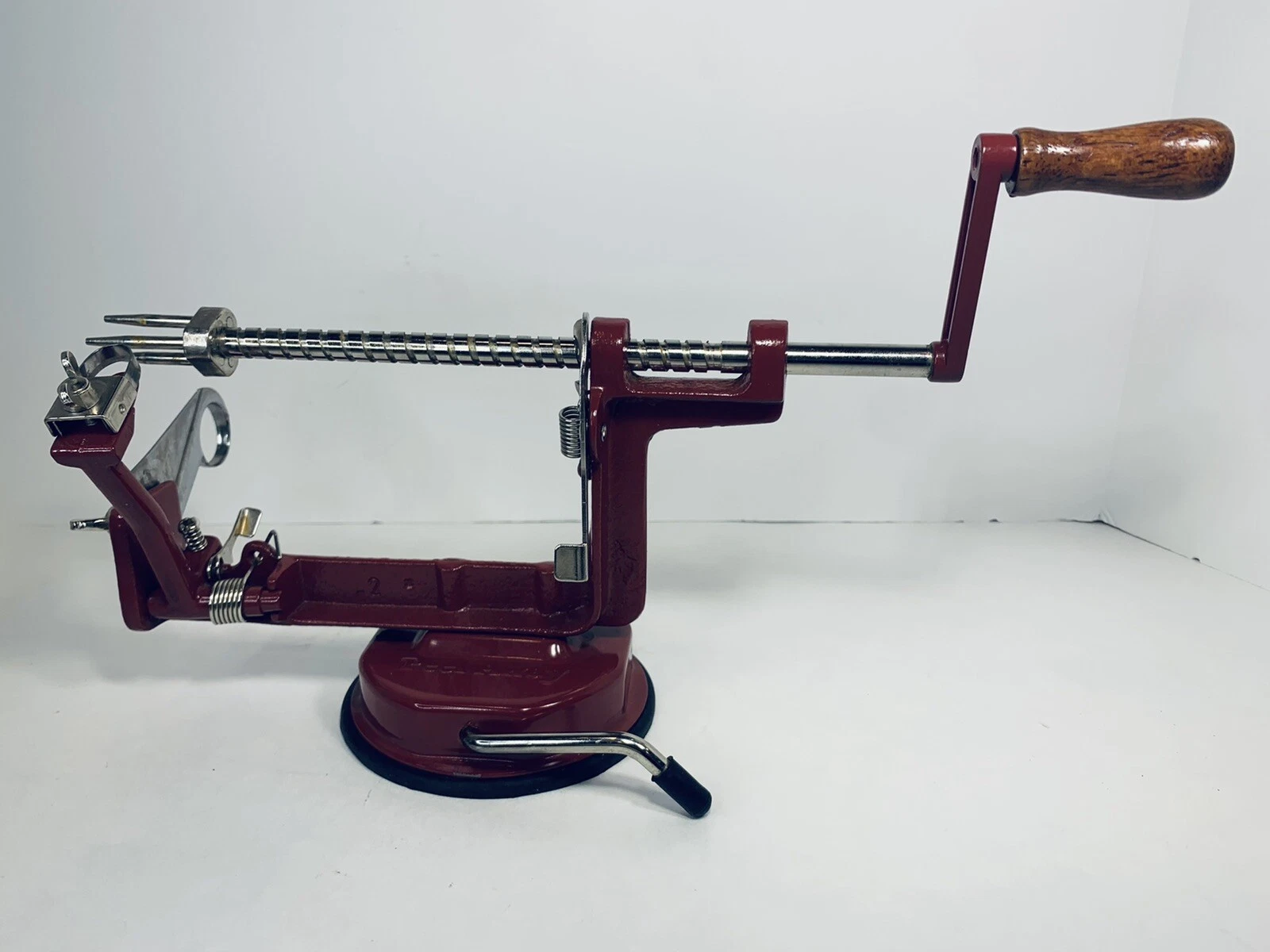Peel Away Screw Crank Apple Peeler With Wooden Handle BURGANDY COLOR