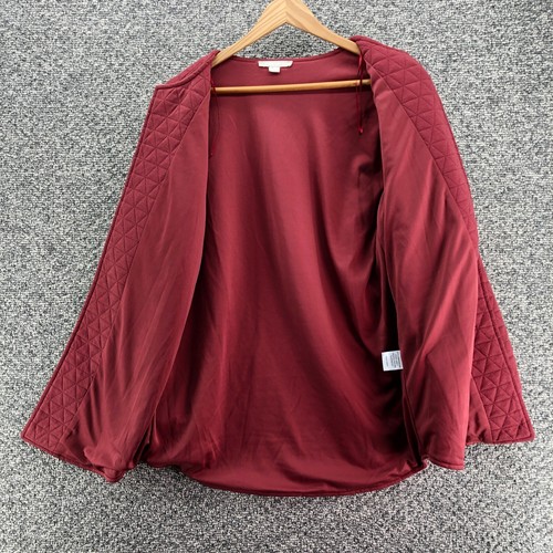 Sunny Leigh Quilted Jacket Open Front Red Burgundy Womens Sz M No Pockets - Picture 6 of 12