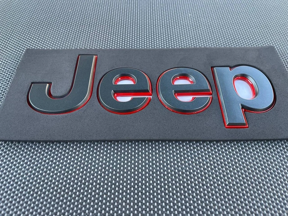 2 (two) 2018-2024 JEEP Wrangler/Gladiator Fender Emblem Dark Gray w/ Red Outline - Image 4 of 4