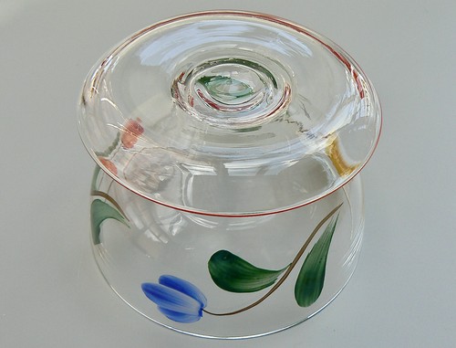 Art Deco dessert glasses set (6) integrated drip tray handpainted spring flowers - Picture 7 of 10