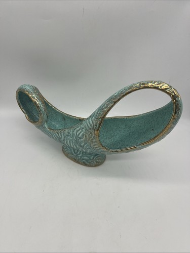 1950s California Modern Art Large Ceramic Center Bowl Gold Turquoise Sculpture - Picture 3 of 6