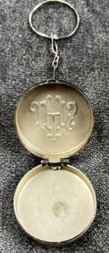 Crocifisso rosario cattolico piccolo 9" vintage - perline blu e ambra, custodia tono argento - Foto 3 di 9