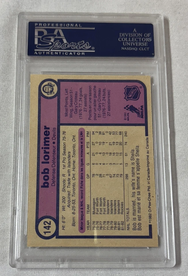 1982 O-Pee-Chee hockey #142 BOB LORIMER ~ PSA 9 - Image 2 of 2