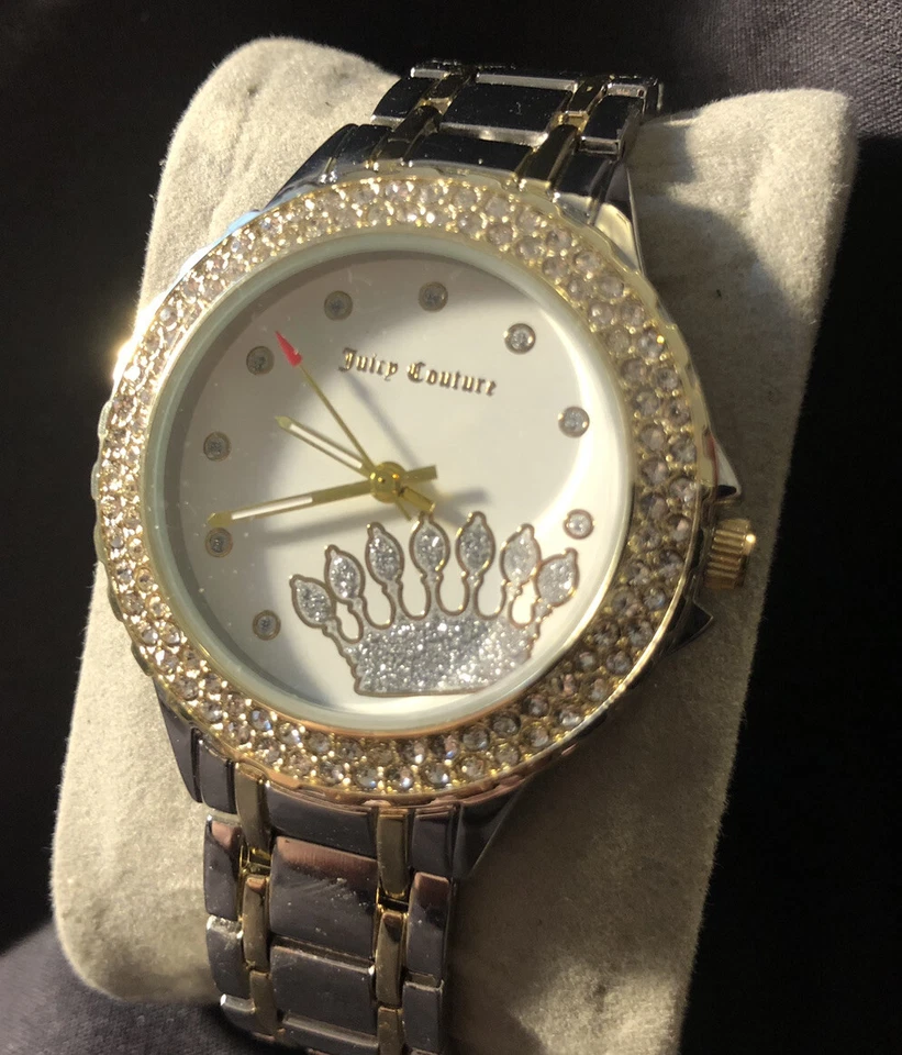 Reloj para mujer Juicy Couture bisel de cristal esfera grande corona tono plateado funciona Foto 2 de 4