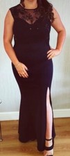 Lipsy Maxi Dress 12 Black Lace Sequin Slit Party Evening Occasion Wedding Long