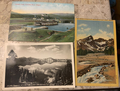 Antique/ Vintage Oregon Crater Lake Park Postcard Photo Broken Top Cascade Locks