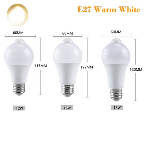 E27 Led Light Bulb 12w 15w 18w Motion Detector Warm White Lamp Pir Sensor Smart - Picture 11 of 11