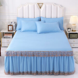 Details about   Lace Bed Skirt Elastic Fitted Sheet Mattress Cover king size 2PC Pillow Covers