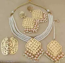 Joharibazar Indian Gold Plated Hari Pin Tika Kundan Choker Earring Jewelry Set d